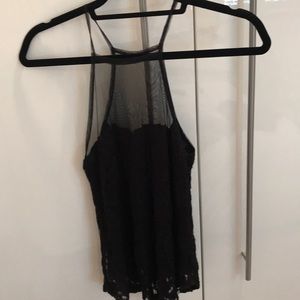 Mesh and lace black tank